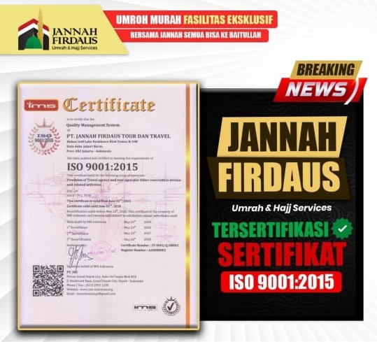Sertifikat ISO Jannah Firdaus Umroh & travel